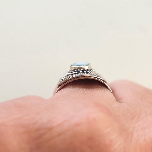 NEW Genuine Sterling Silver & Larimar Shield Ring - Picture 5 of 7